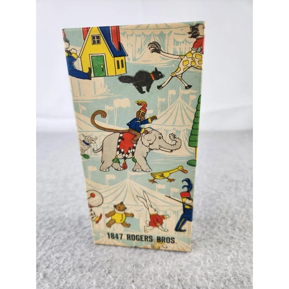 Vintage 1847 Rogers Bros. silverware EMPTY box Circus Paper Baby Utensil Set